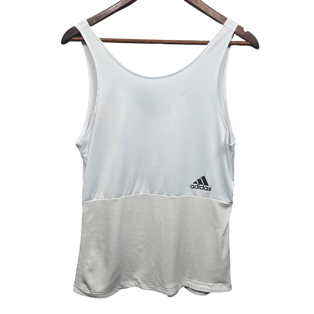 Adidas AEROREADY White Ribbed Tank Top Athletic Workout Sleeveless Womens M